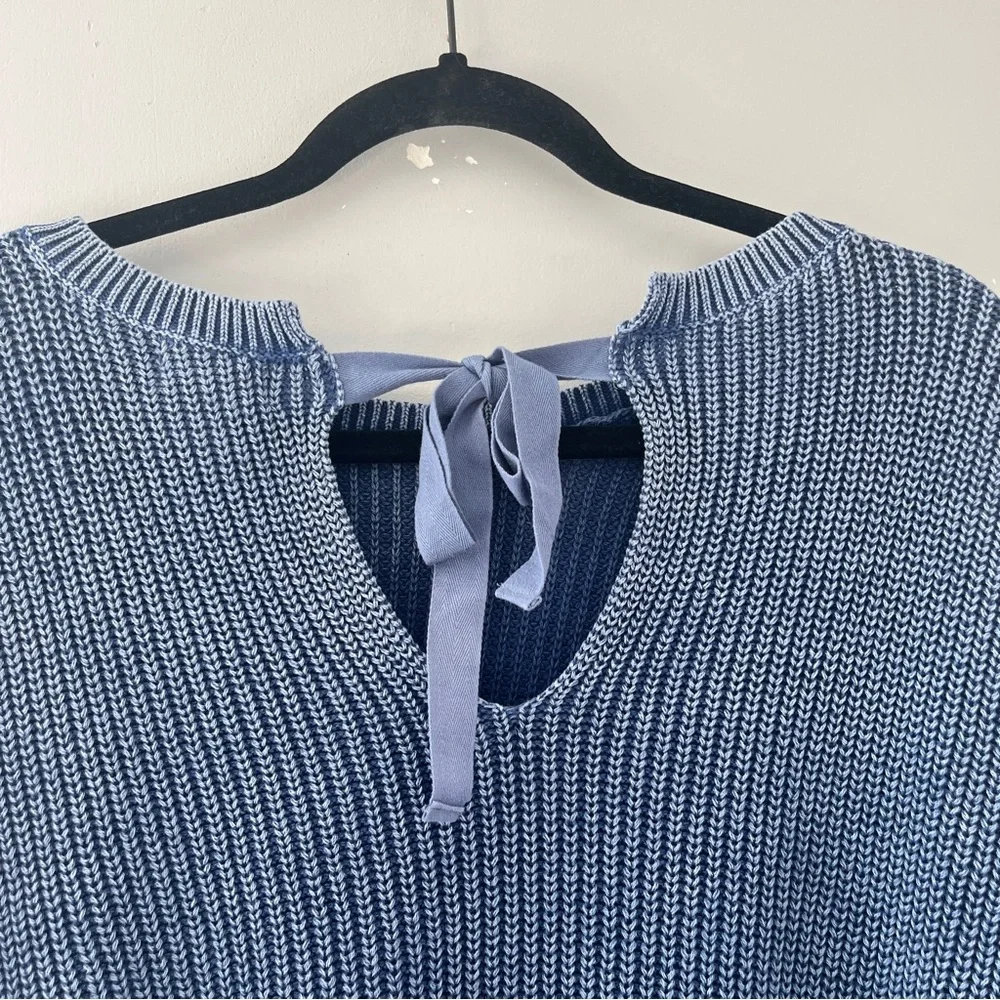 Caslon Blue Cotton Sweater Pullover Tie Neck Coastal Womens Size Large L